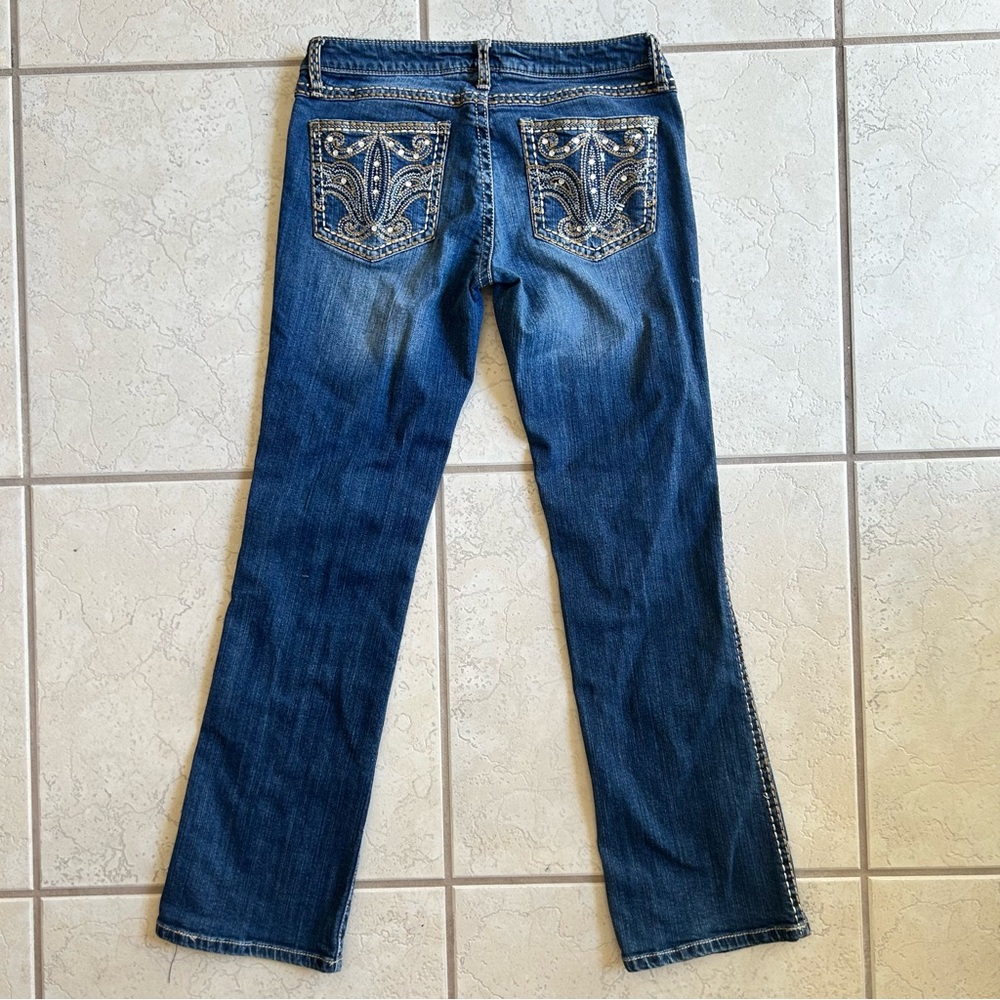Wrangler Rock 47 Womens Ultra Low Rise Jeans Size 7/8x32 Thick Stitch BLING Y2K